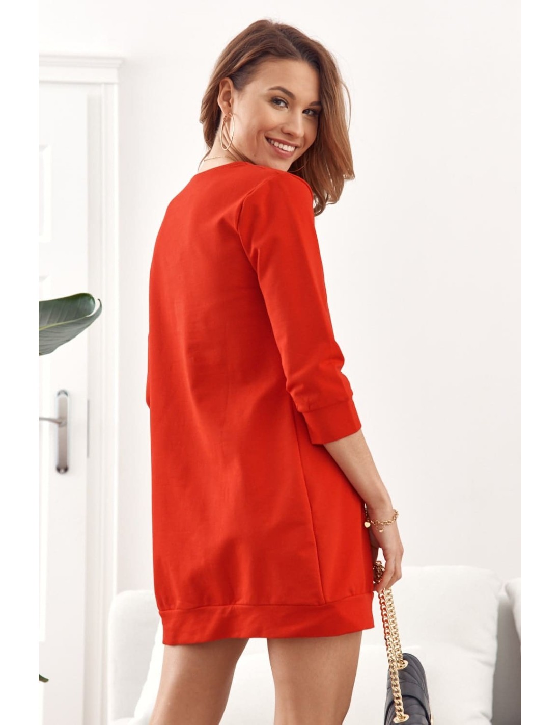 Dress/tunic with a tied neckline red FI600 - Online store - Boutique